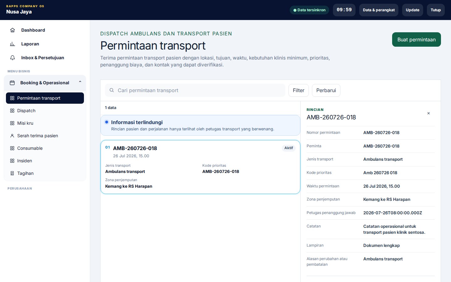 Ambulance & Patient Transport Dispatch — Permintaan transport