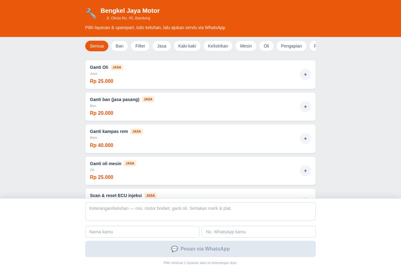 Bengkel & Service — Pesan Online (Pelanggan)