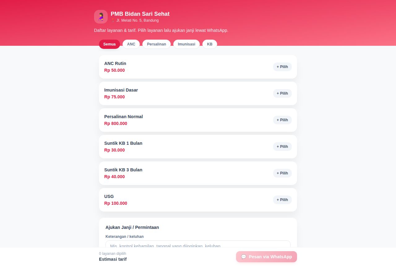 Praktik Bidan — Pesan Online (Pelanggan)