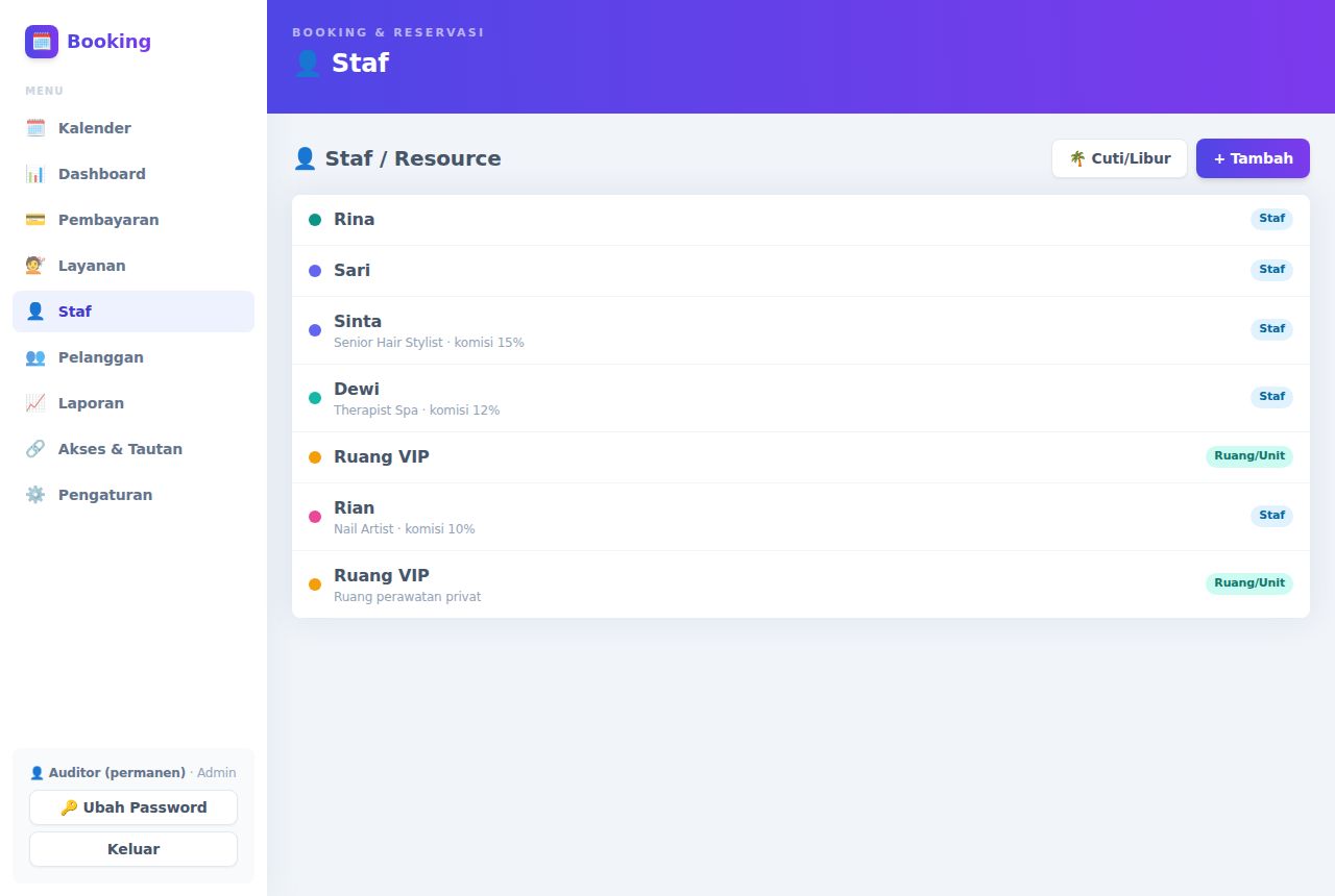 Booking & Reservasi — Staf