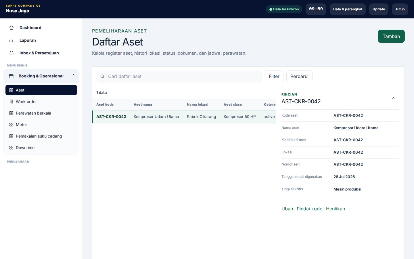 CMMS / Asset Maintenance — Aset