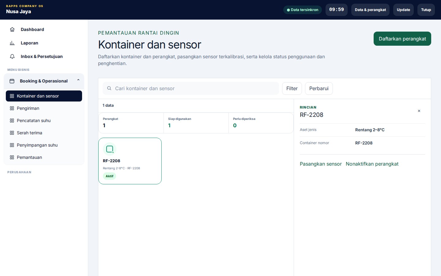 Cold Chain Monitor — Kontainer dan sensor
