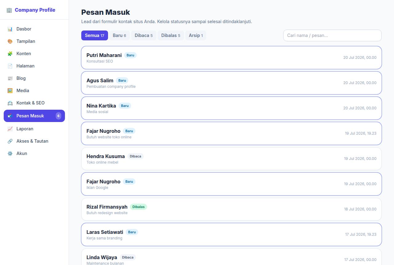 Company Profile — Pesan Masuk