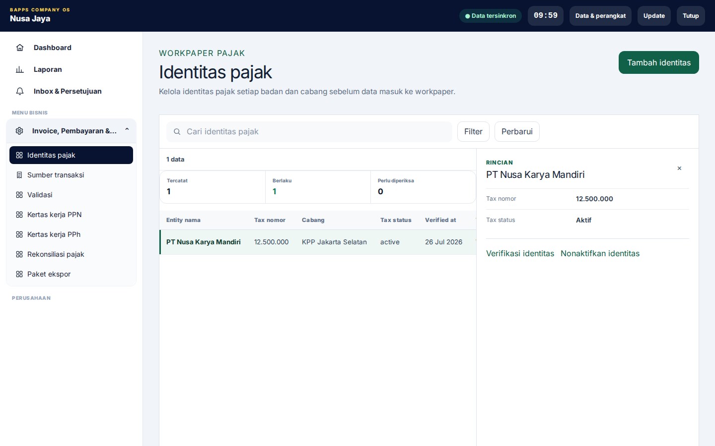 Coretax Workbench — Identitas pajak