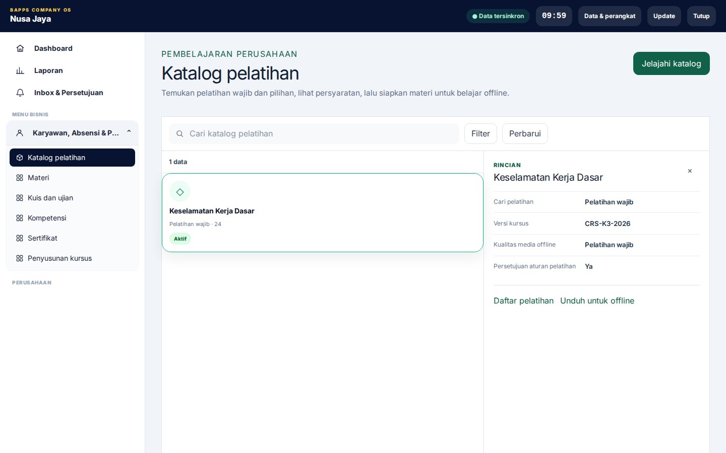 Corporate LMS & Certification — Katalog pelatihan