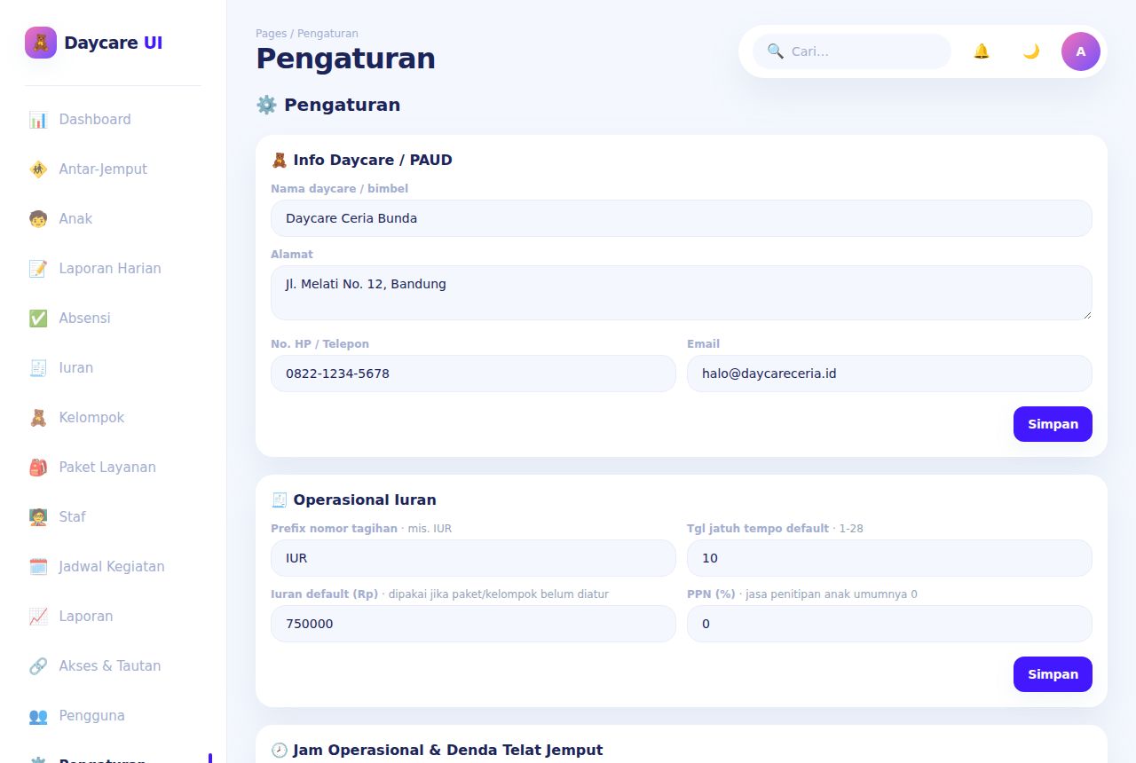 Daycare & PAUD — Pengaturan