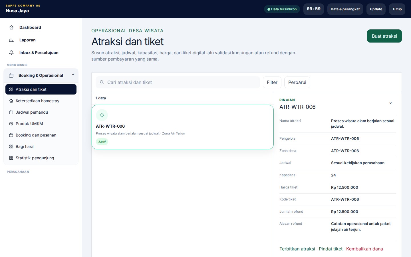 Desa Wisata Operations — tampilan aplikasi