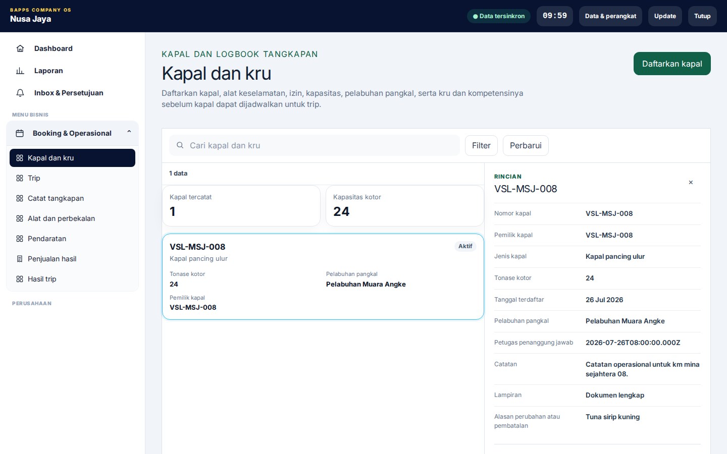 Fishing Vessel & Catch Logbook — tampilan aplikasi