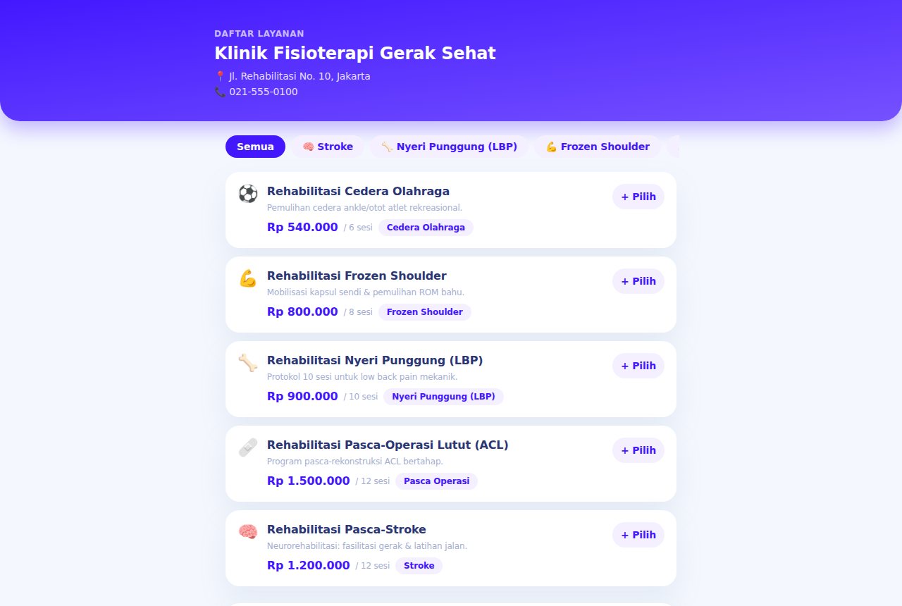 Klinik Fisioterapi — Pesan Online (Pelanggan)