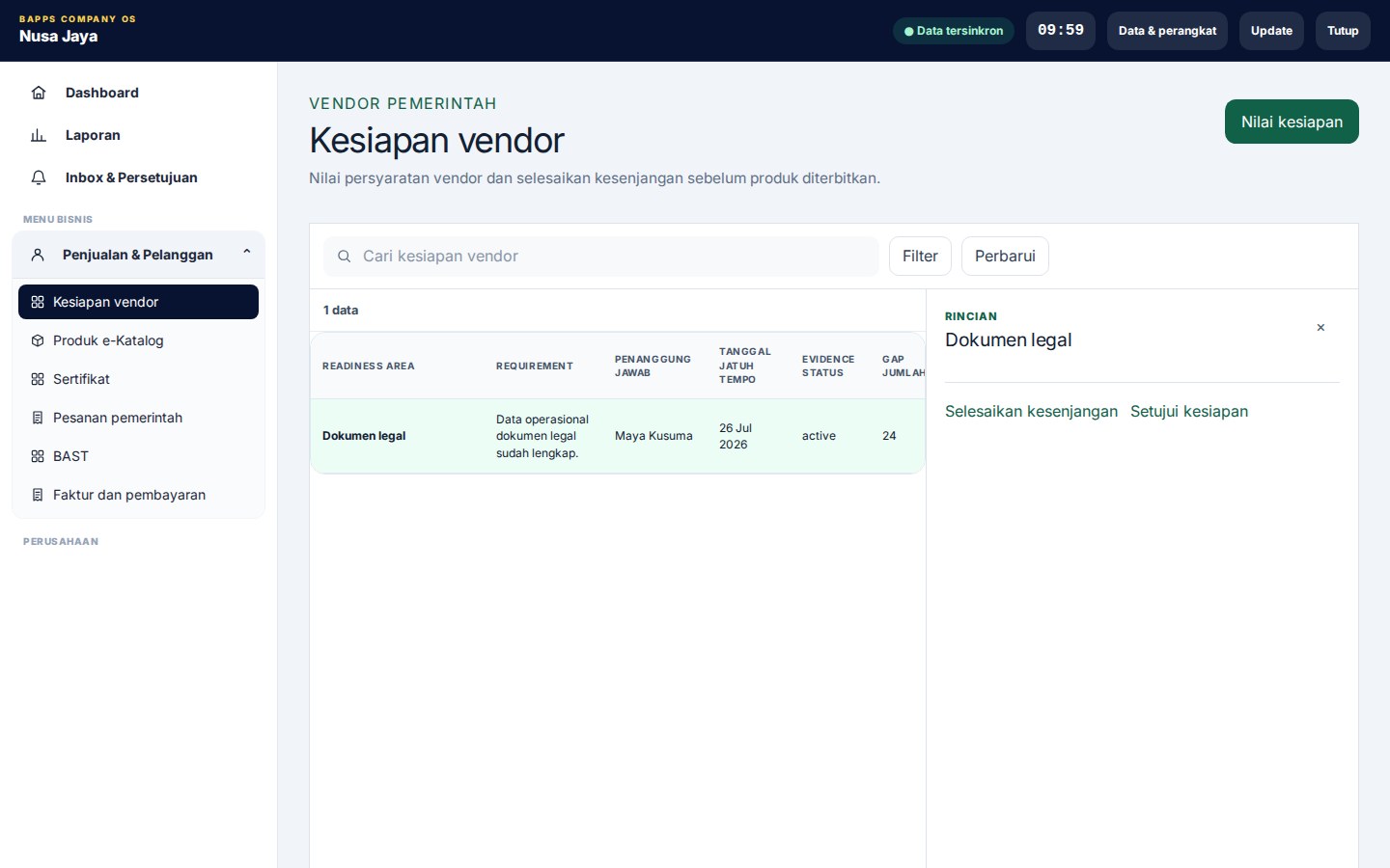 Government Vendor / e-Katalog Manager — tampilan aplikasi