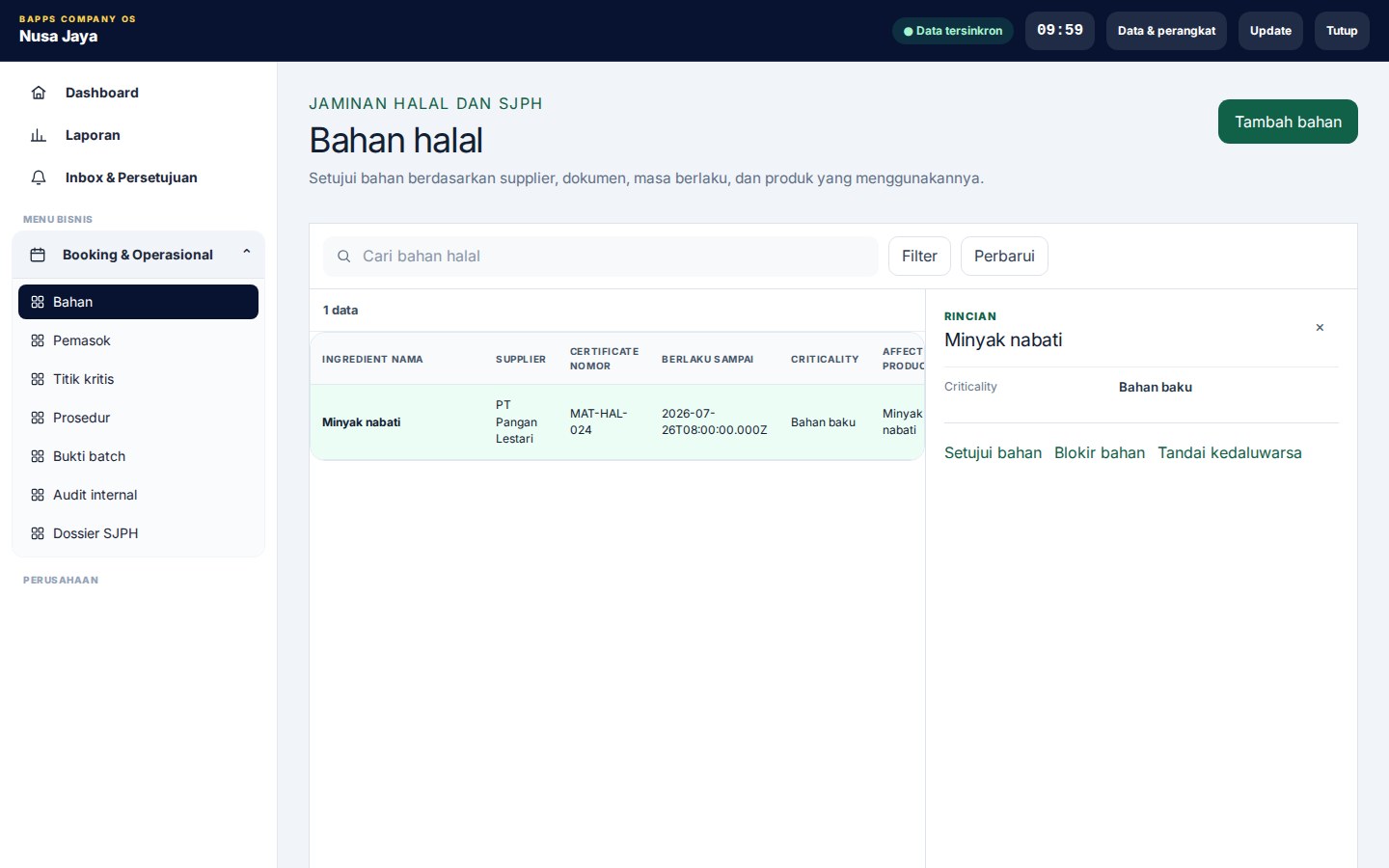 Halal Assurance / SJPH — Bahan