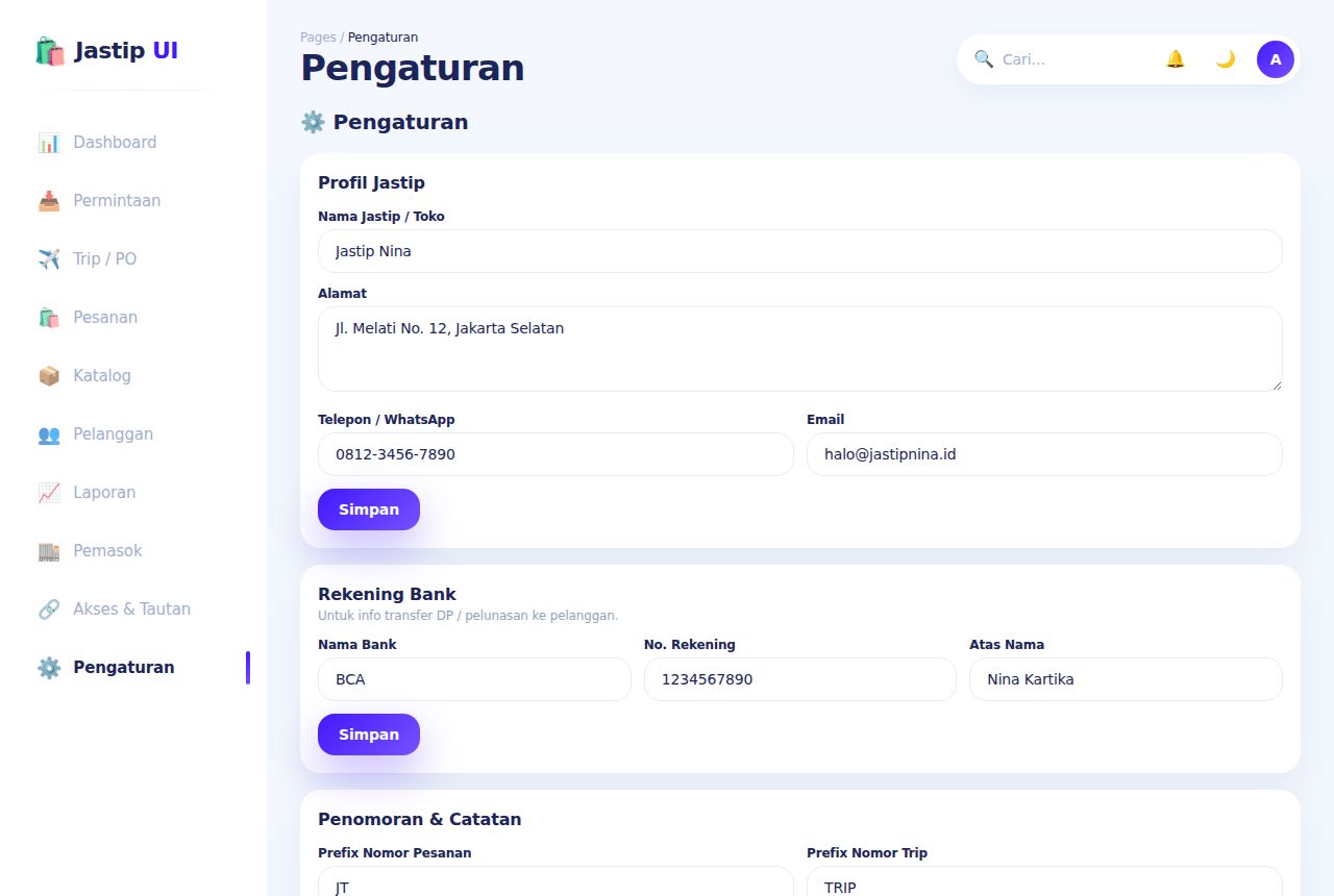 Jastip / Titip Beli — Pengaturan