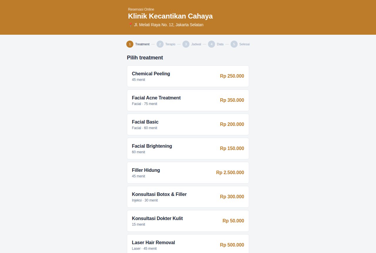 Klinik Kecantikan — Booking Online (Pelanggan)
