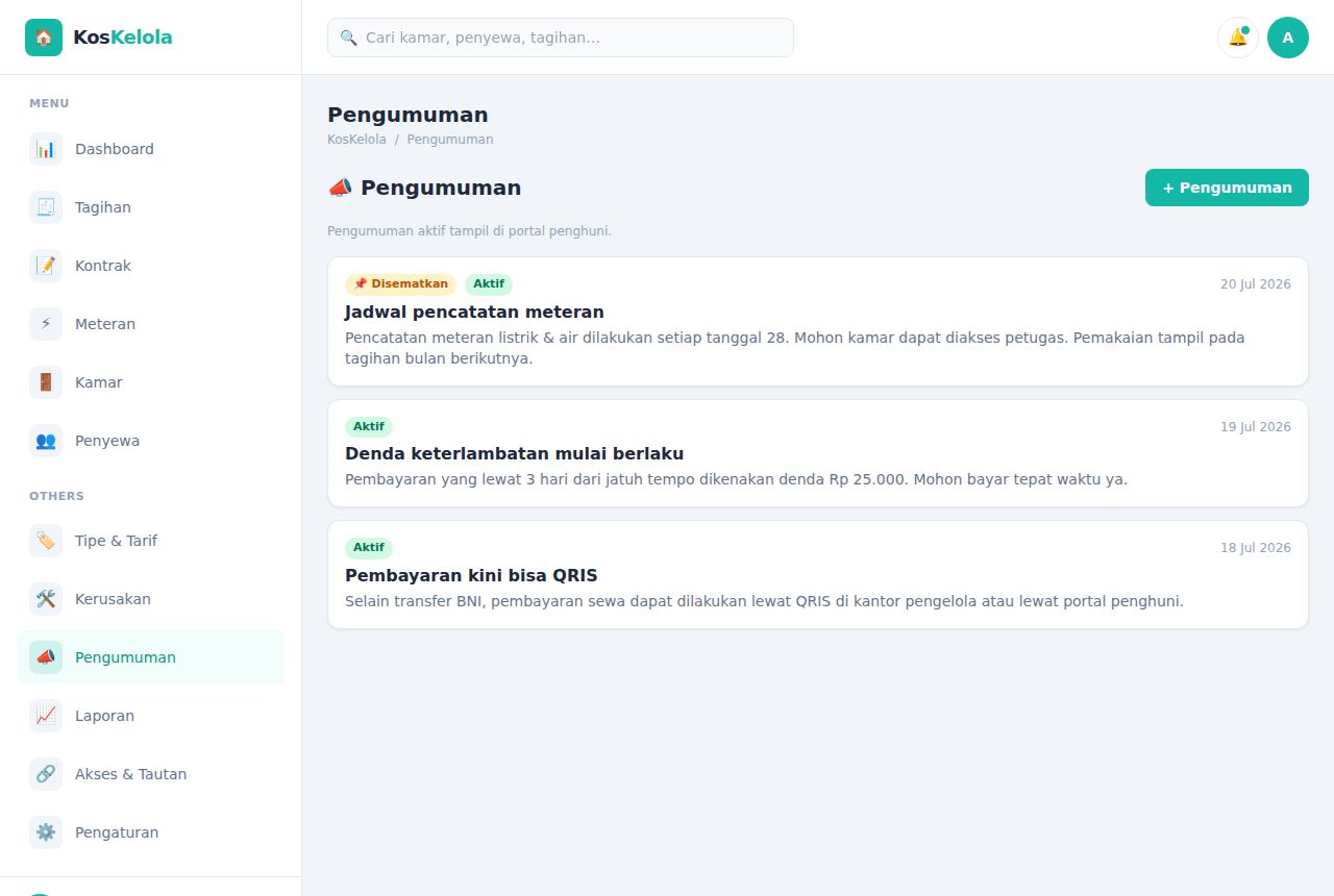 Kos & Sewa Properti — Pengumuman