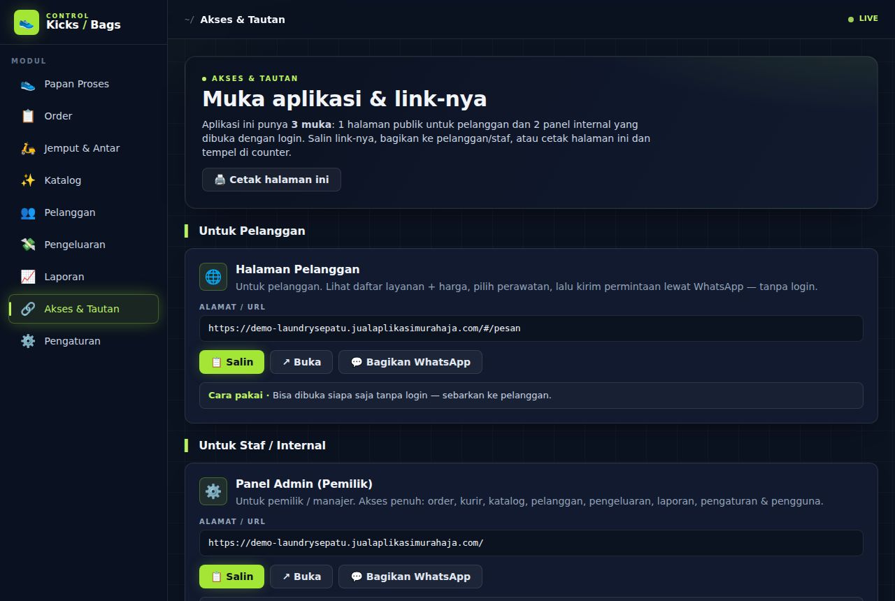 Laundry Sepatu & Tas — Akses & Tautan