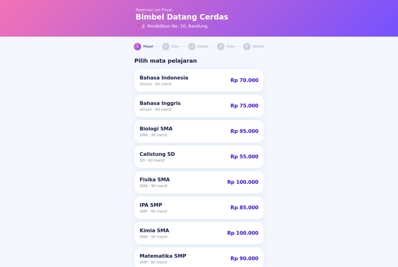 Les Privat / Bimbel Datang — tampilan aplikasi