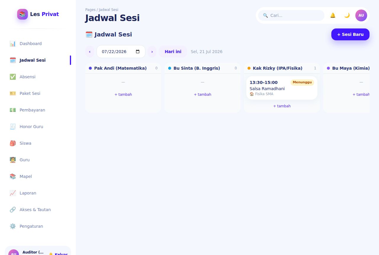 Les Privat / Bimbel Datang — Jadwal Sesi