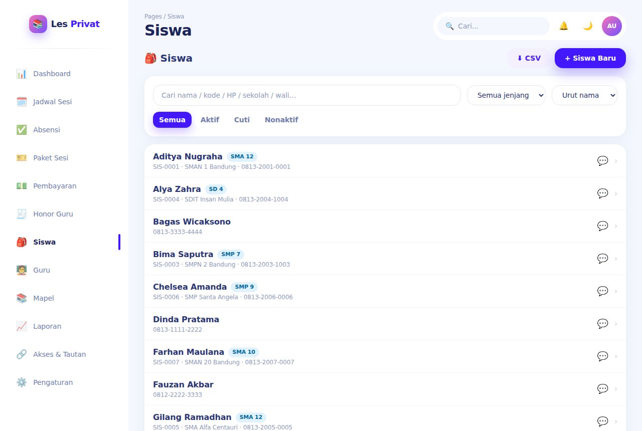 Les Privat / Bimbel Datang — Siswa