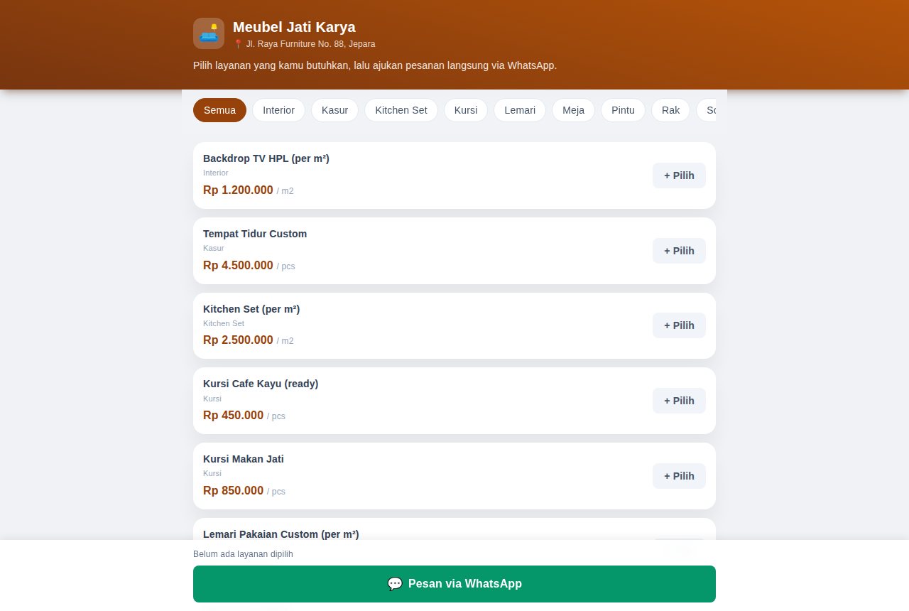 Meubel & Furniture Custom — tampilan aplikasi