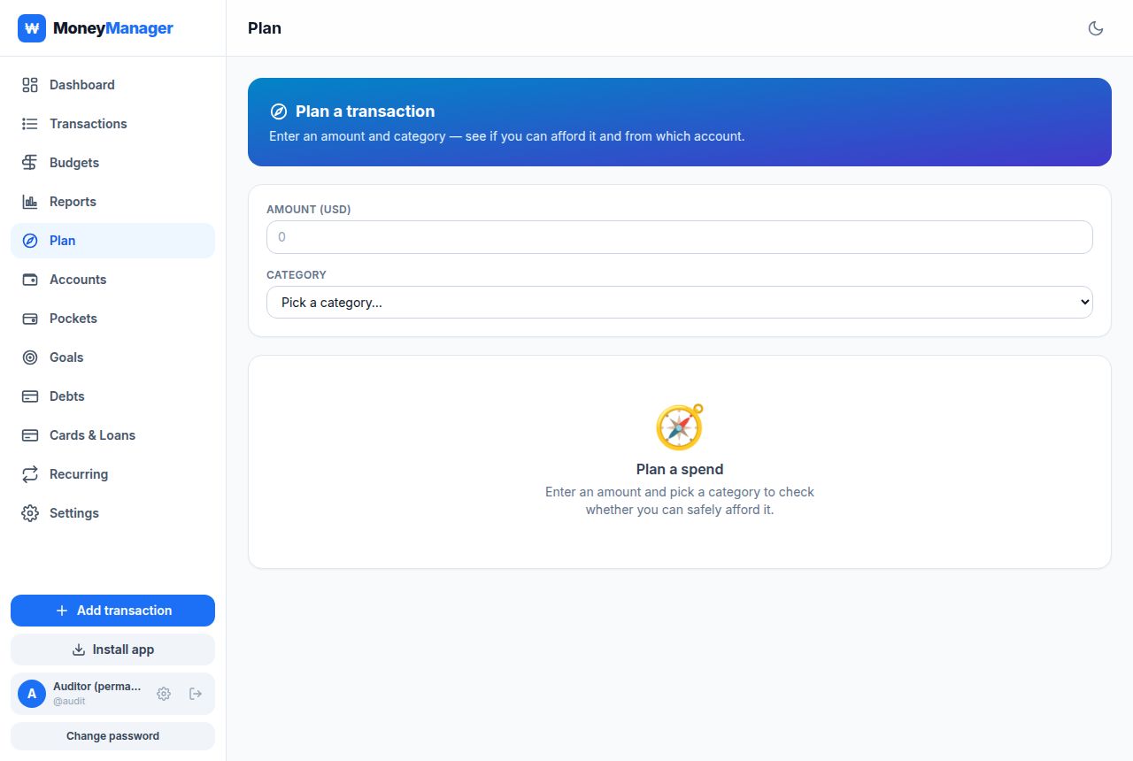 Money Manager — Plan