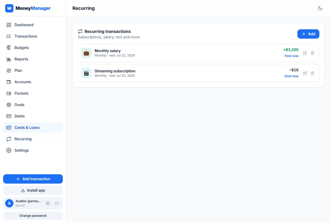 Money Manager — Recurring