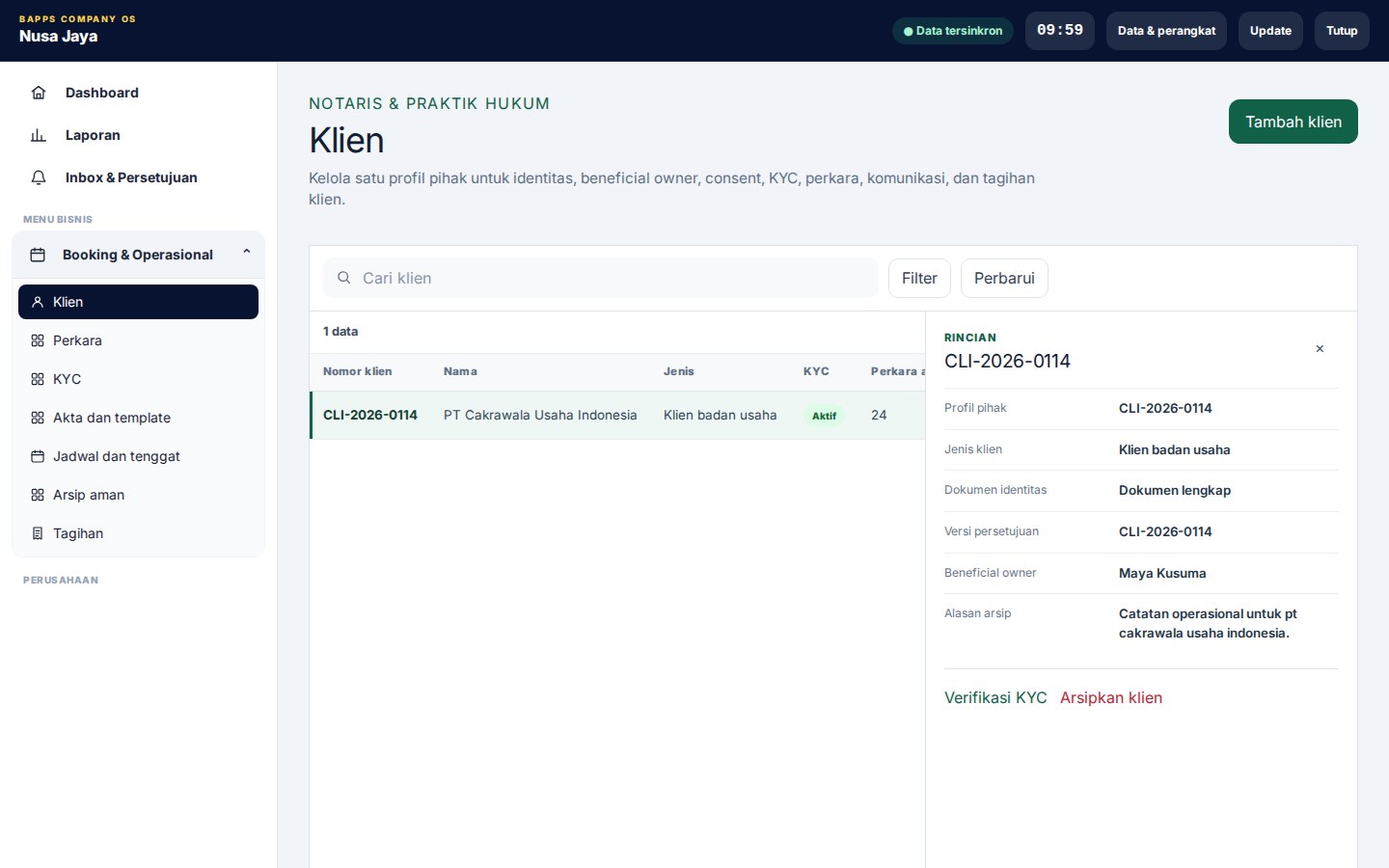 Notary & Legal Practice — Klien