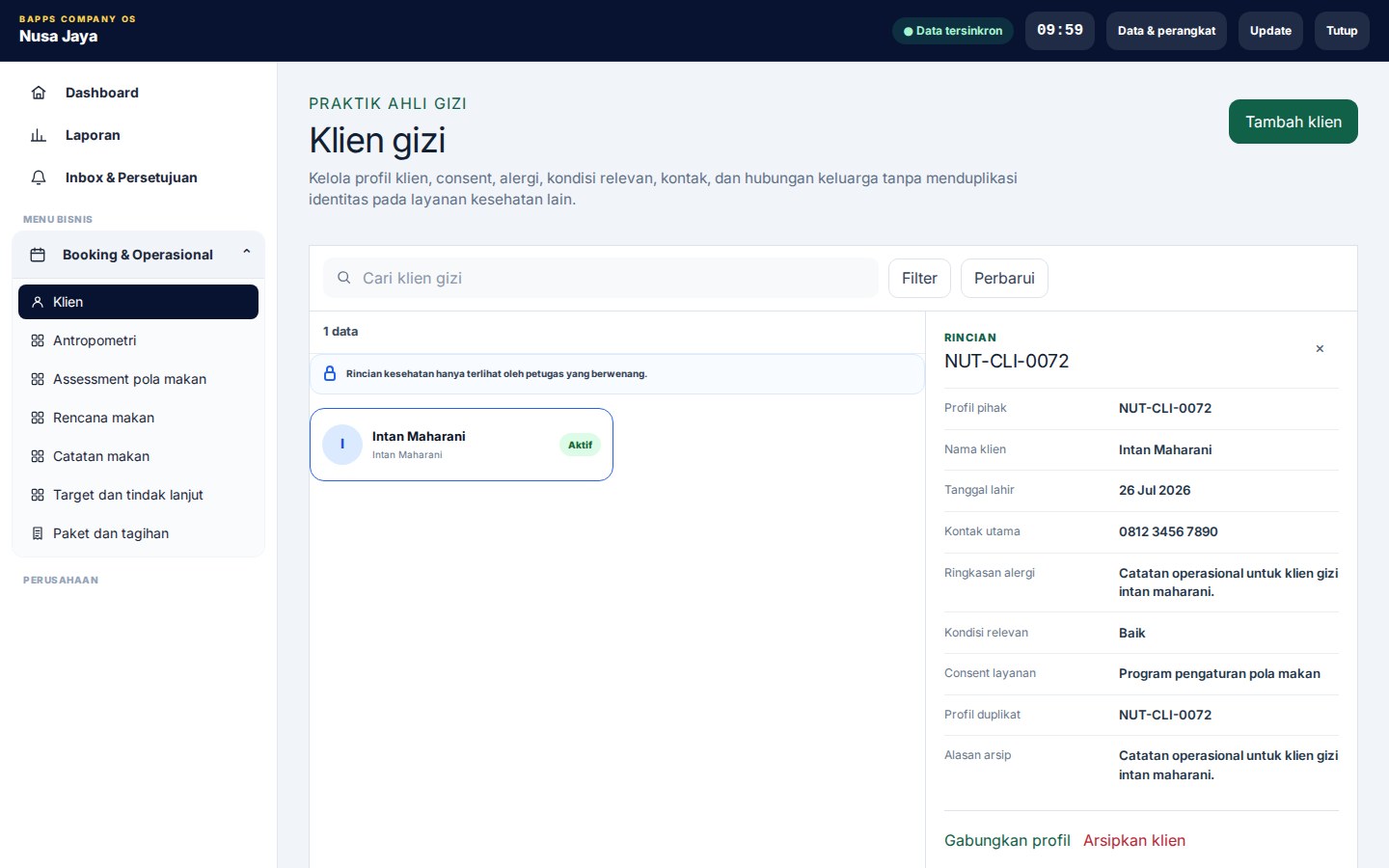 Nutritionist & Dietitian Practice — Klien