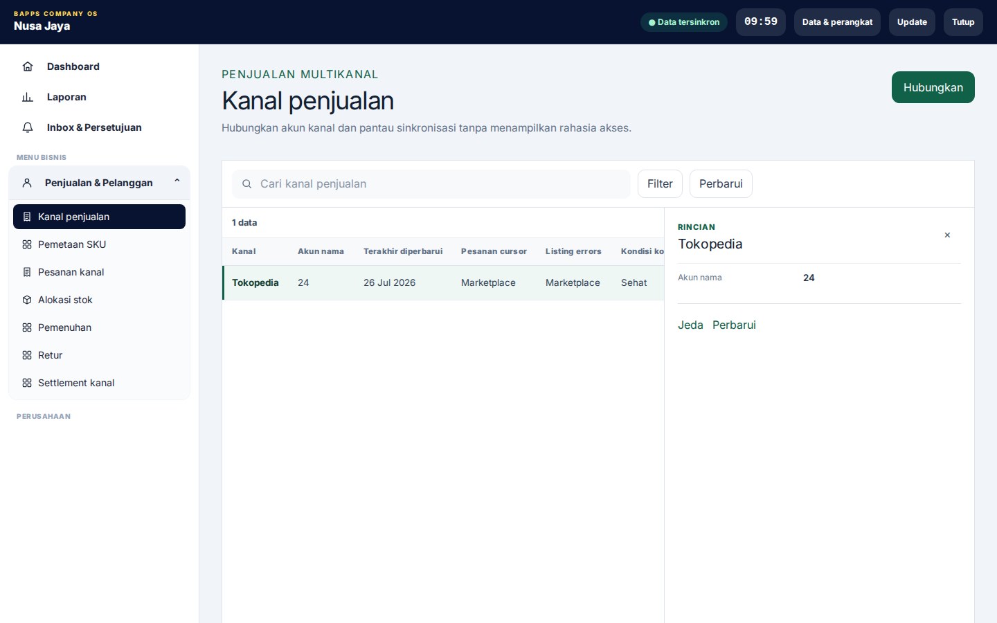 Omnichannel Marketplace Hub — tampilan aplikasi