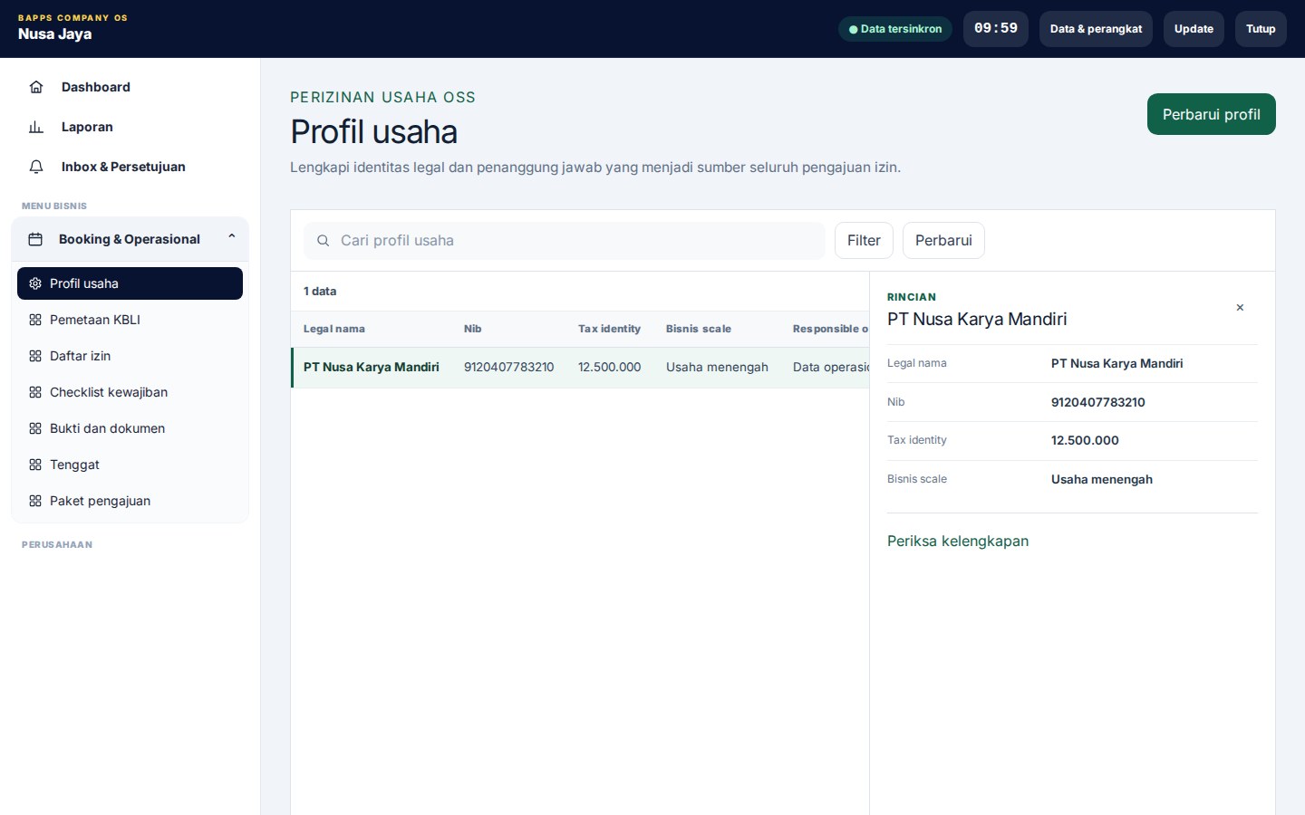 OSS License Desk — tampilan aplikasi