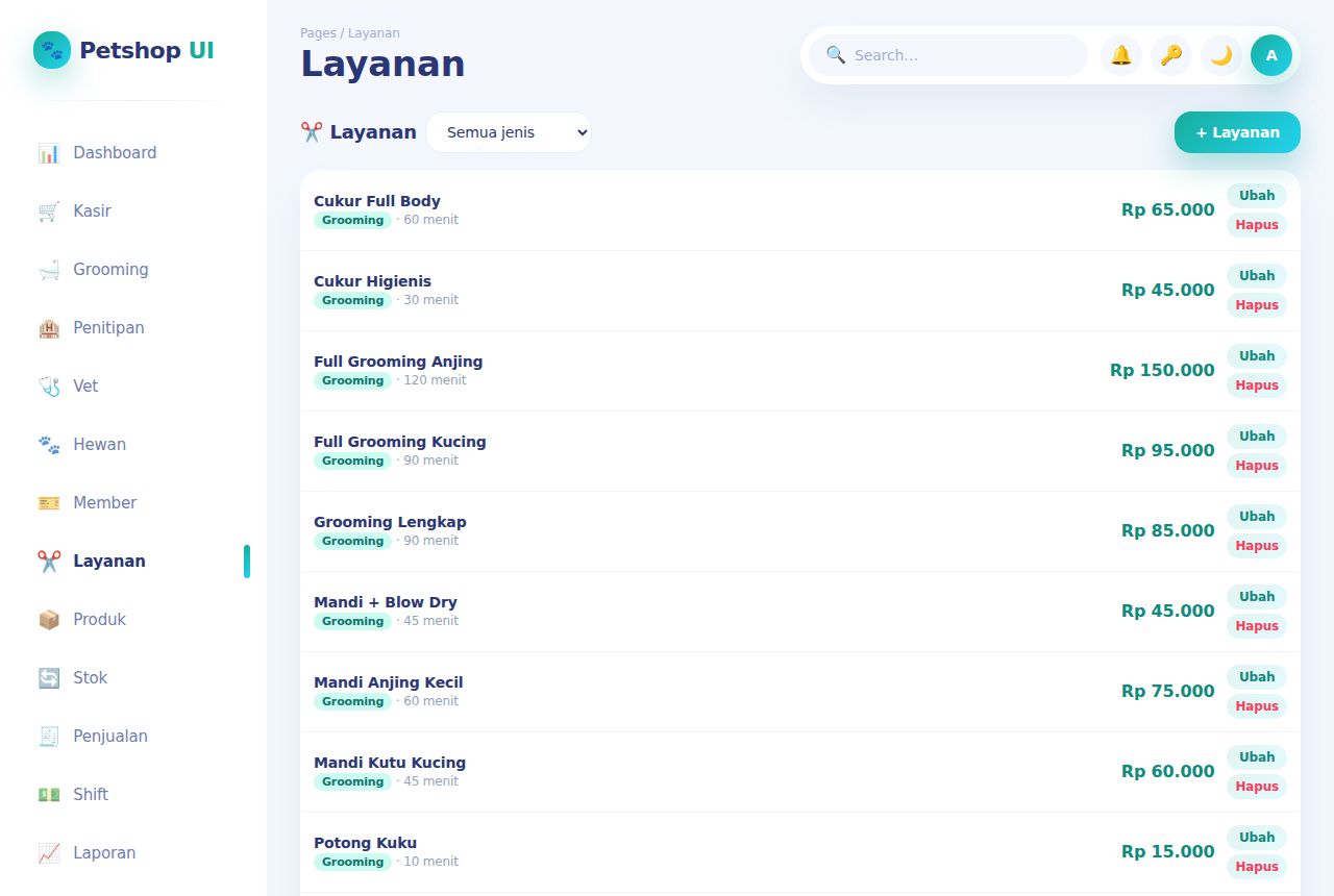 Petshop & Klinik Hewan — Layanan