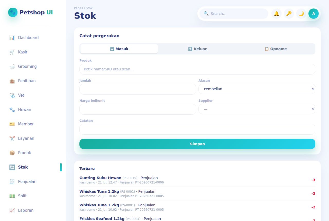 Petshop & Klinik Hewan — Stok