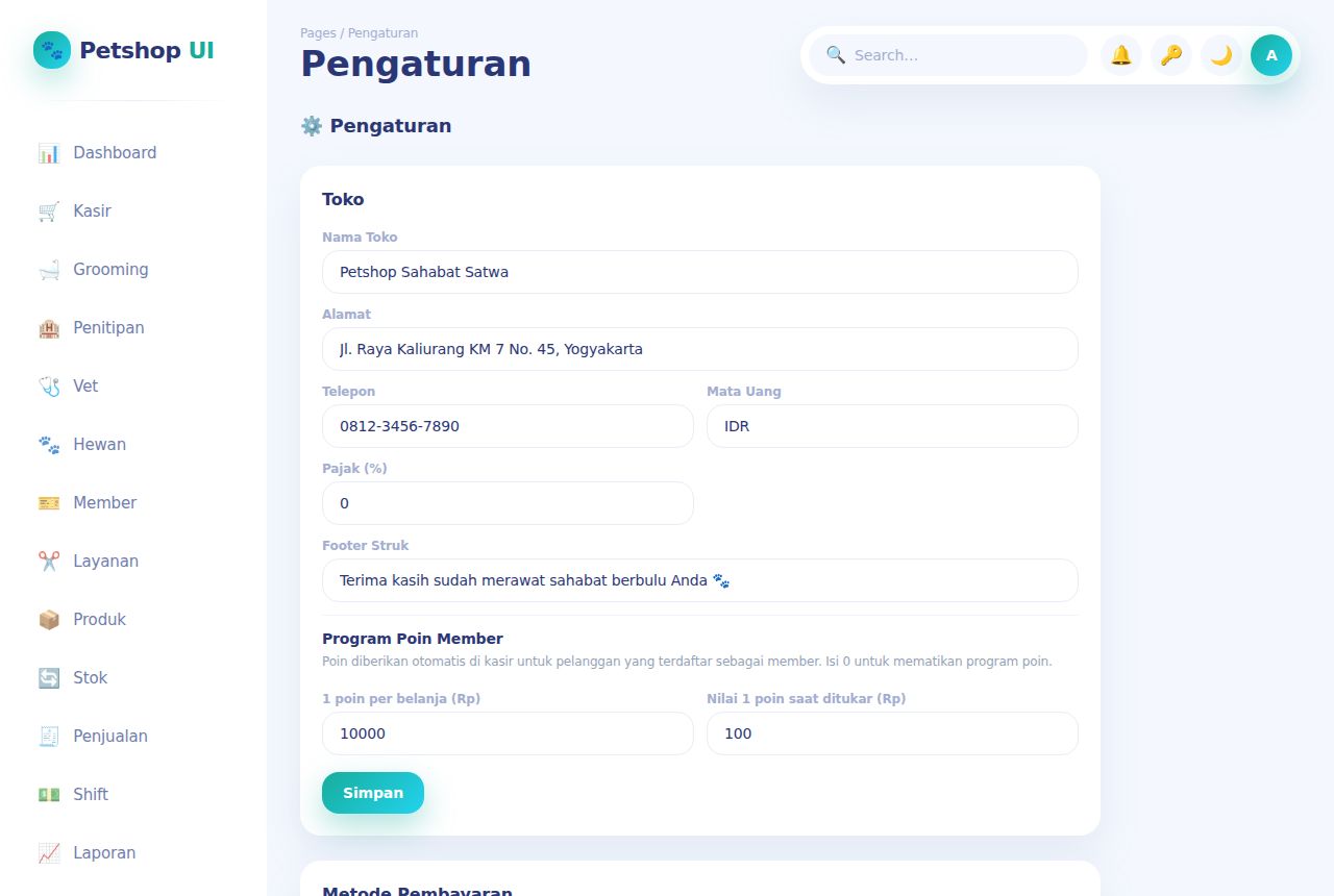 Petshop & Klinik Hewan — Pengaturan