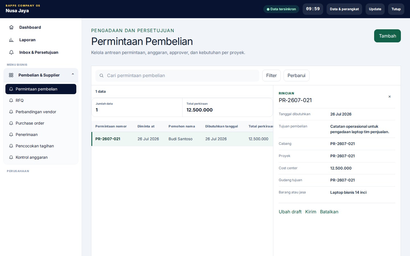 Procurement & Purchase Approval — Permintaan pembelian