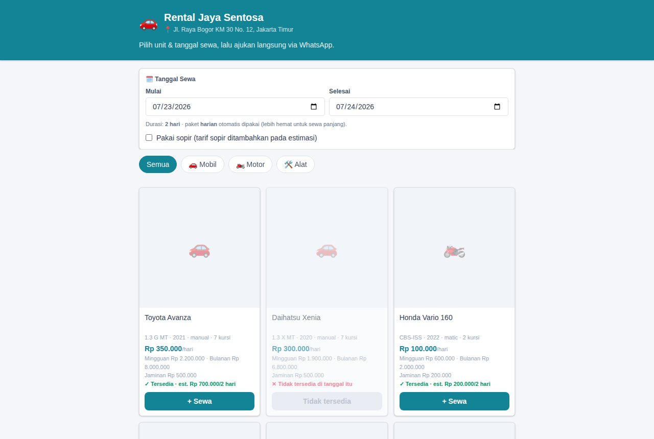 Rental Kendaraan & Alat — tampilan aplikasi
