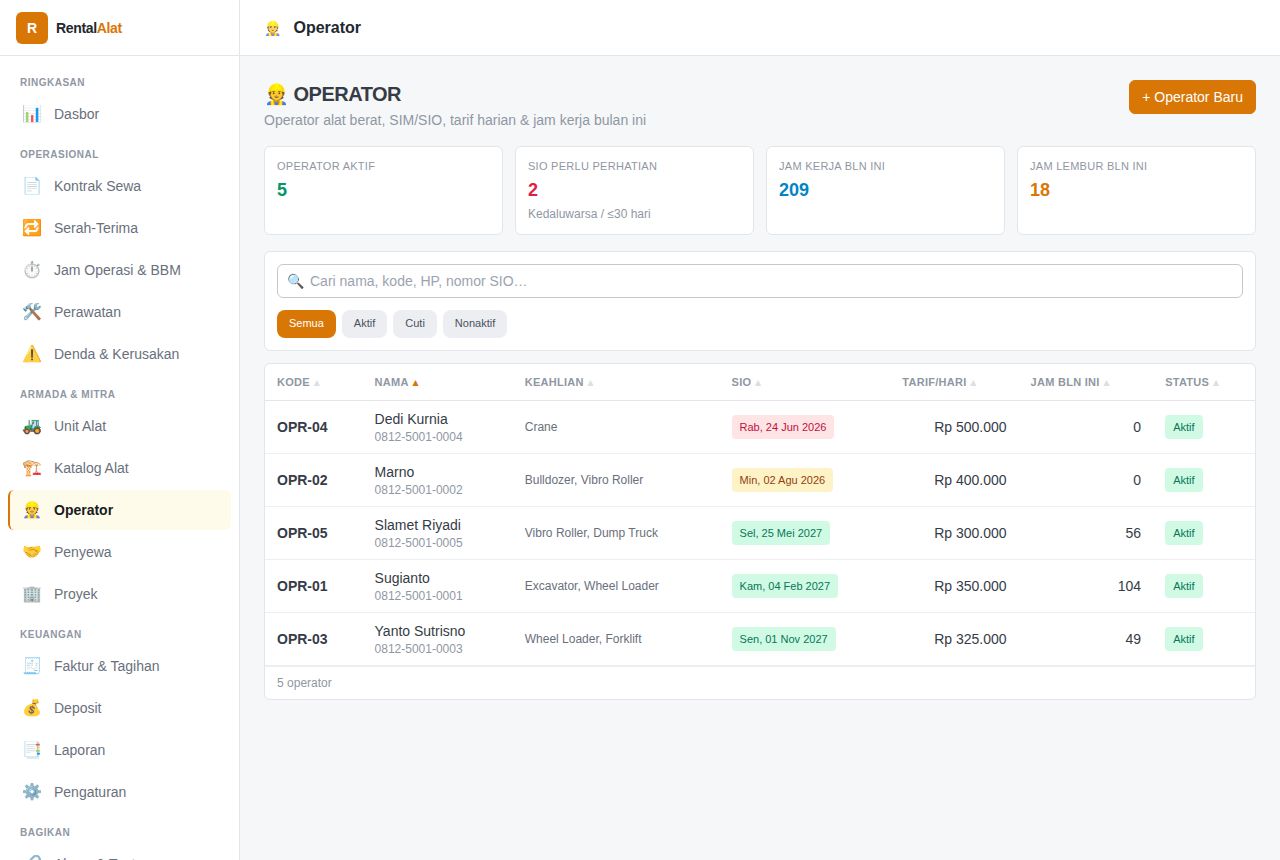 Rental Alat Berat & Scaffolding — Operator