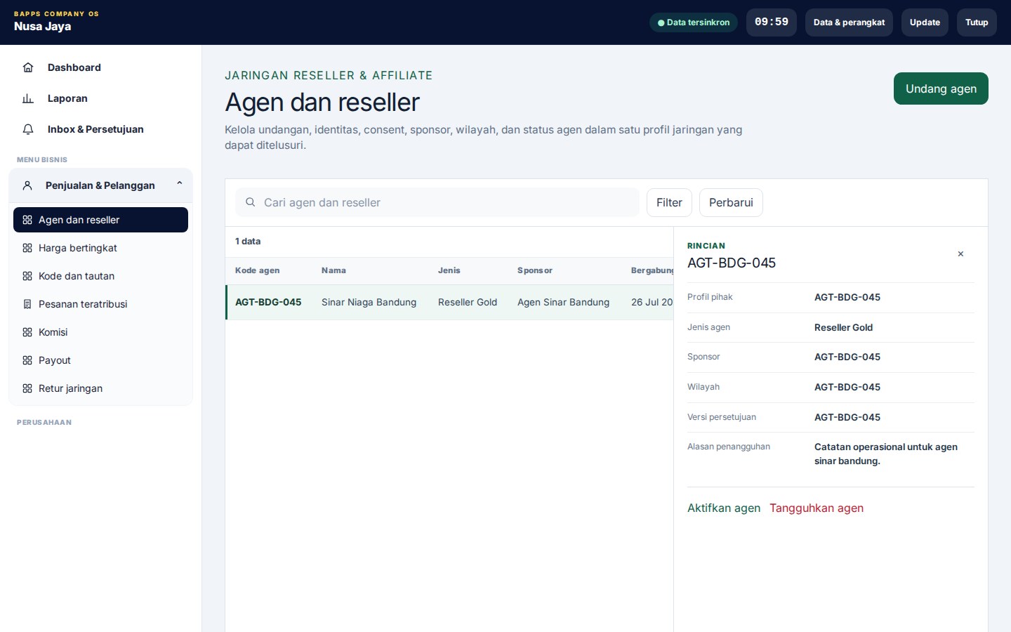 Reseller & Affiliate Network — tampilan aplikasi