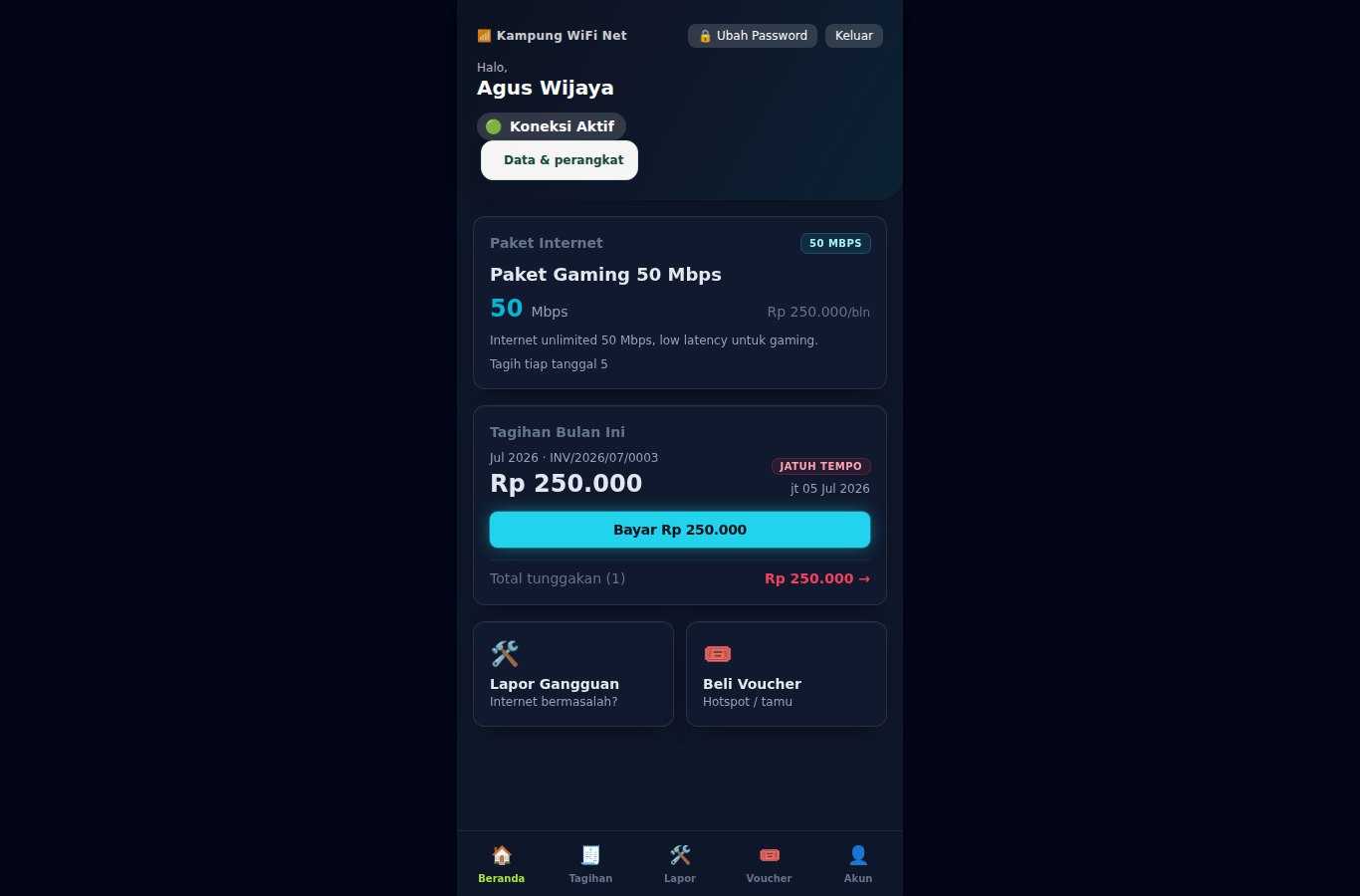 RT-RW Net & WiFi Billing — Portal Pelanggan (Pelanggan)