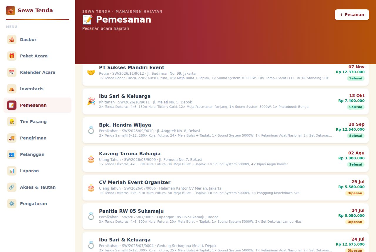 Sewa Tenda & Alat Pesta — Pemesanan