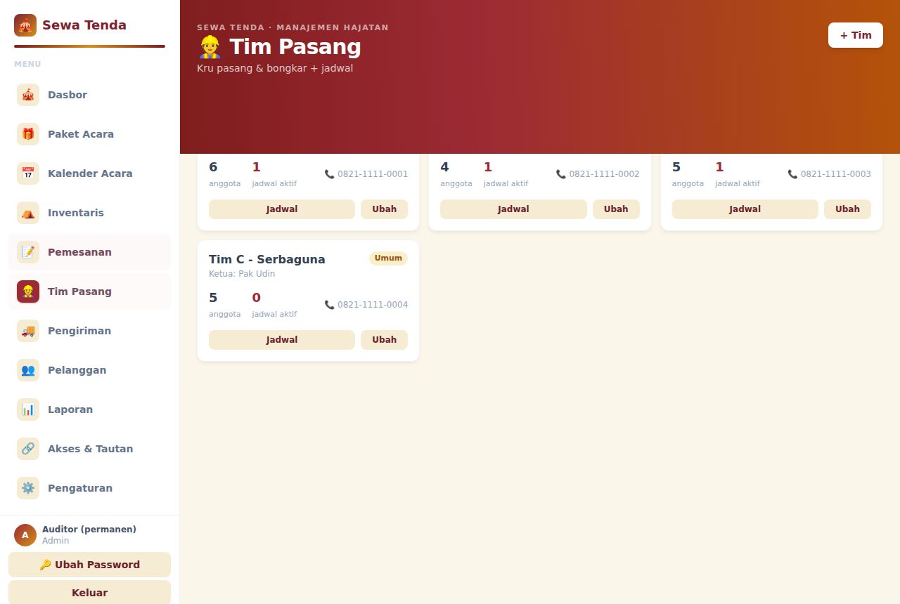 Sewa Tenda & Alat Pesta — Tim Pasang