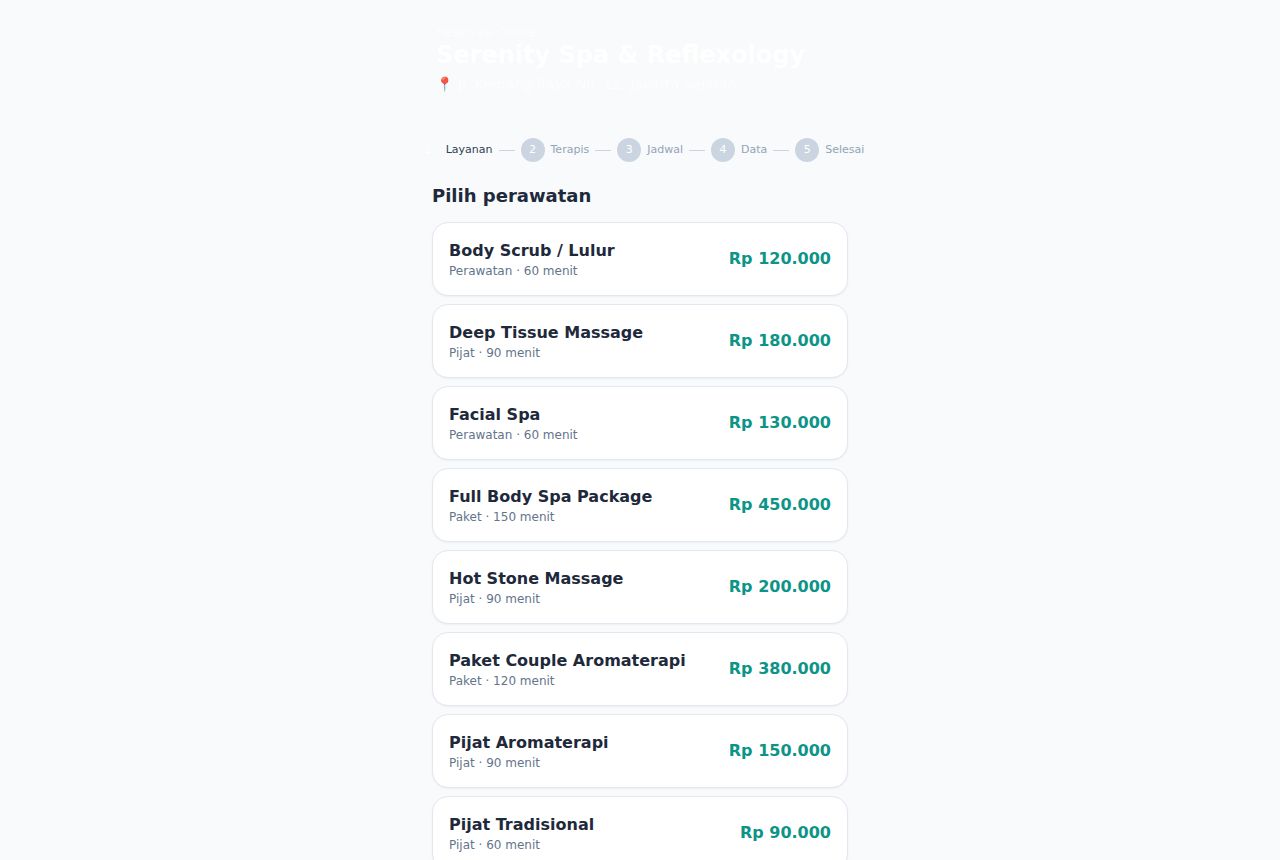 Spa & Massage — Booking Online (Pelanggan)