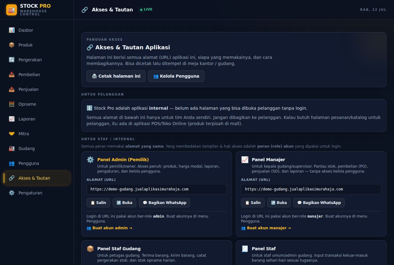 Stock Manager Pro — Akses