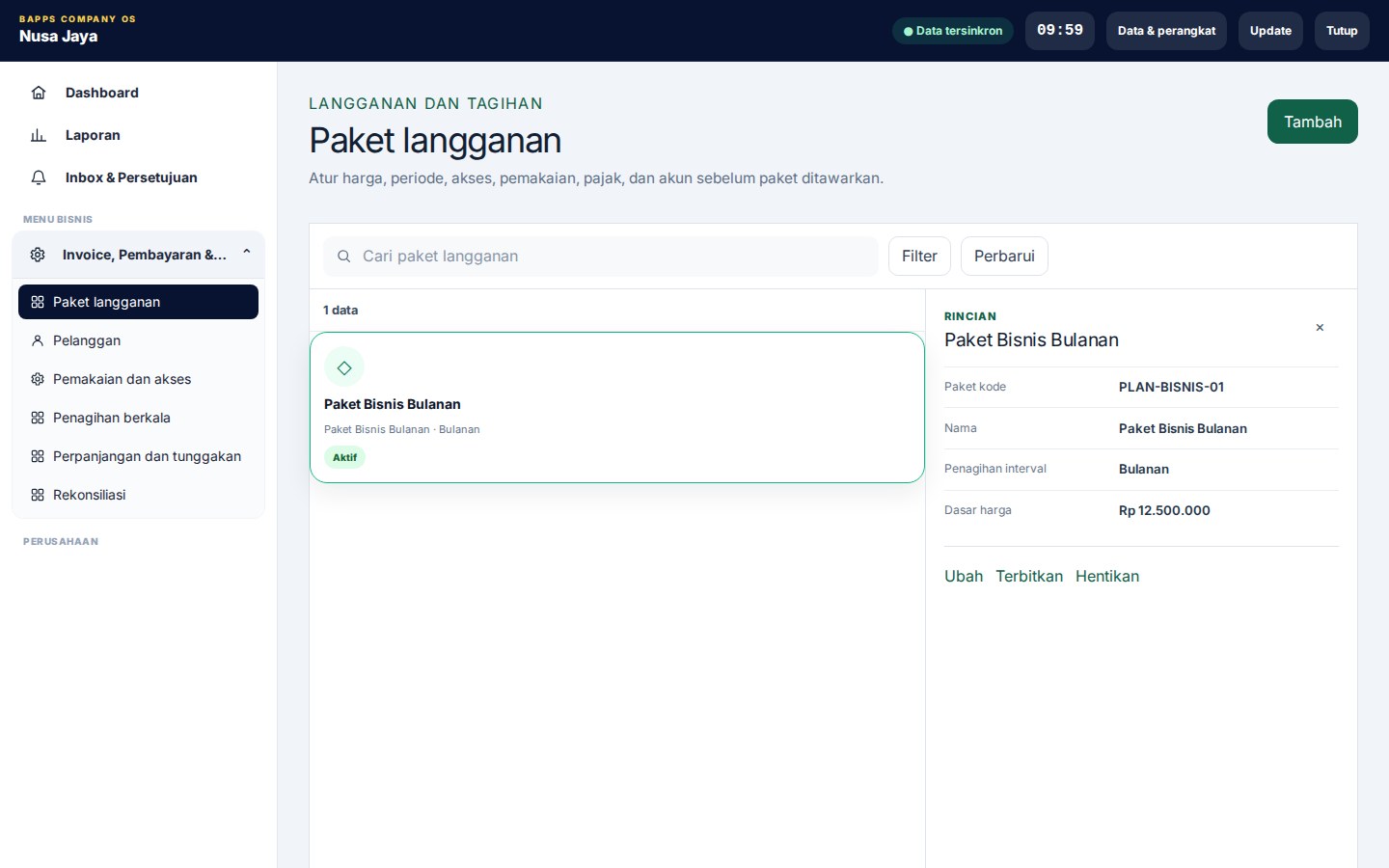 Subscription Billing — tampilan aplikasi