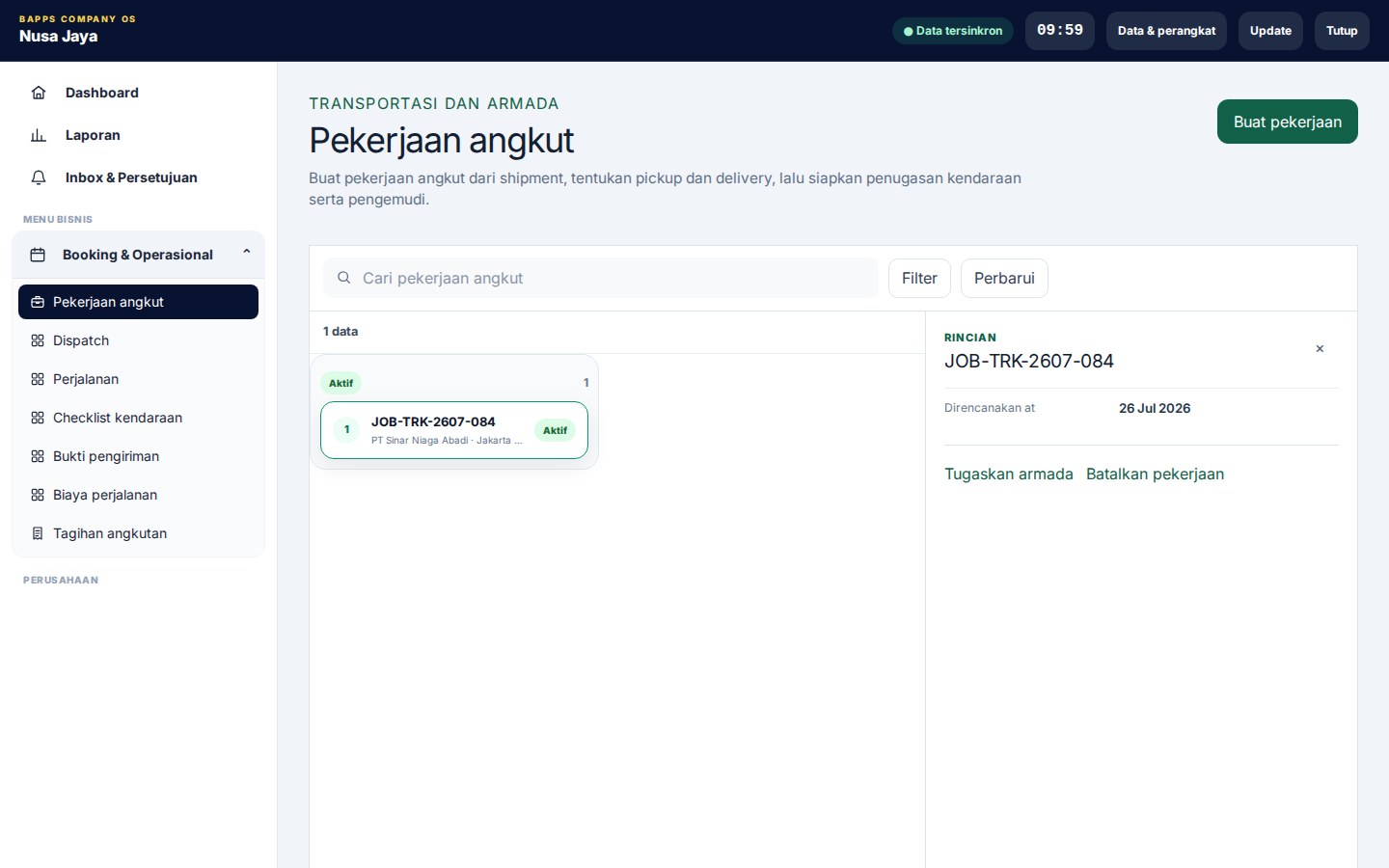 Trucking TMS — Pekerjaan angkut