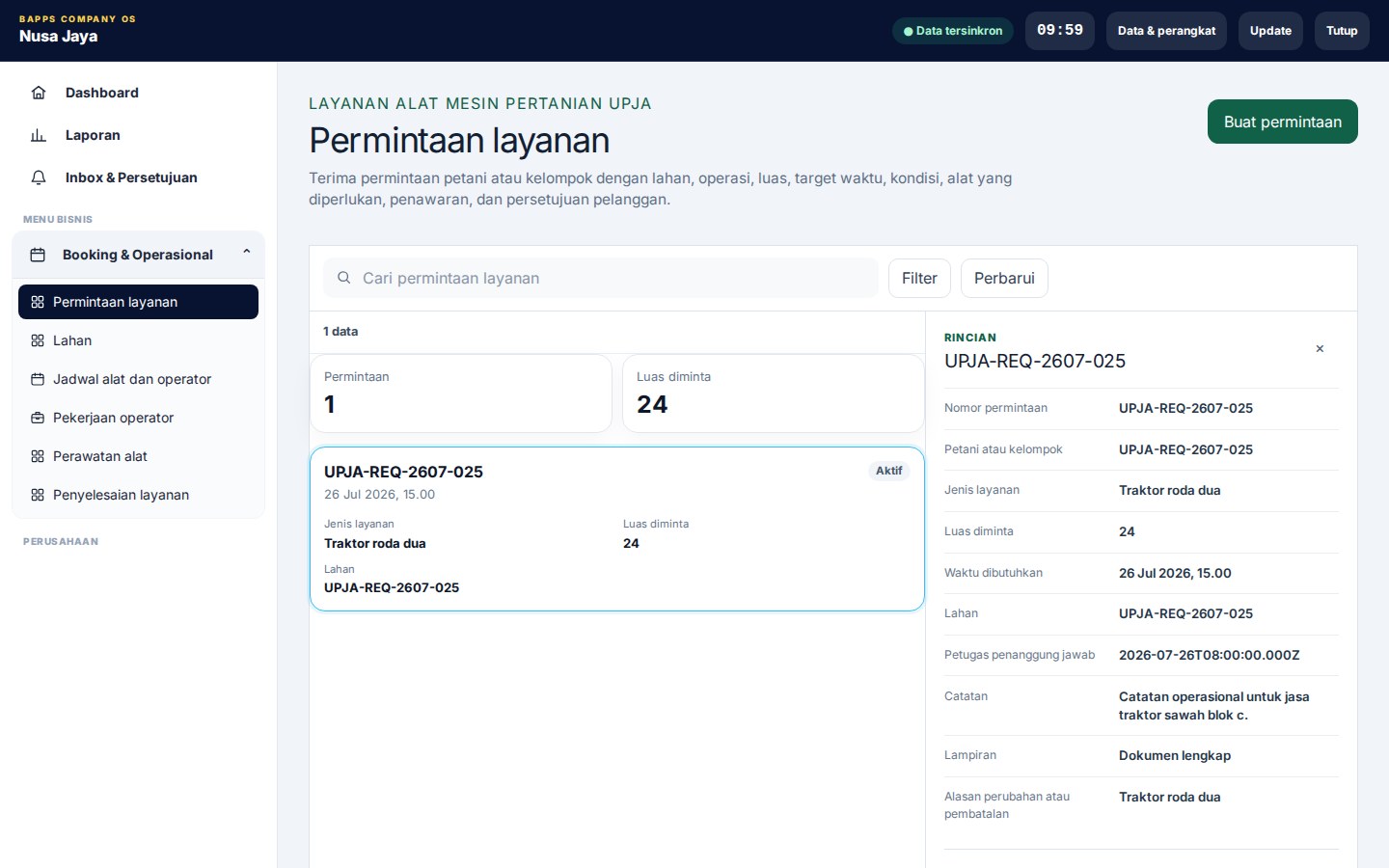 UPJA Farm Machinery Services — tampilan aplikasi