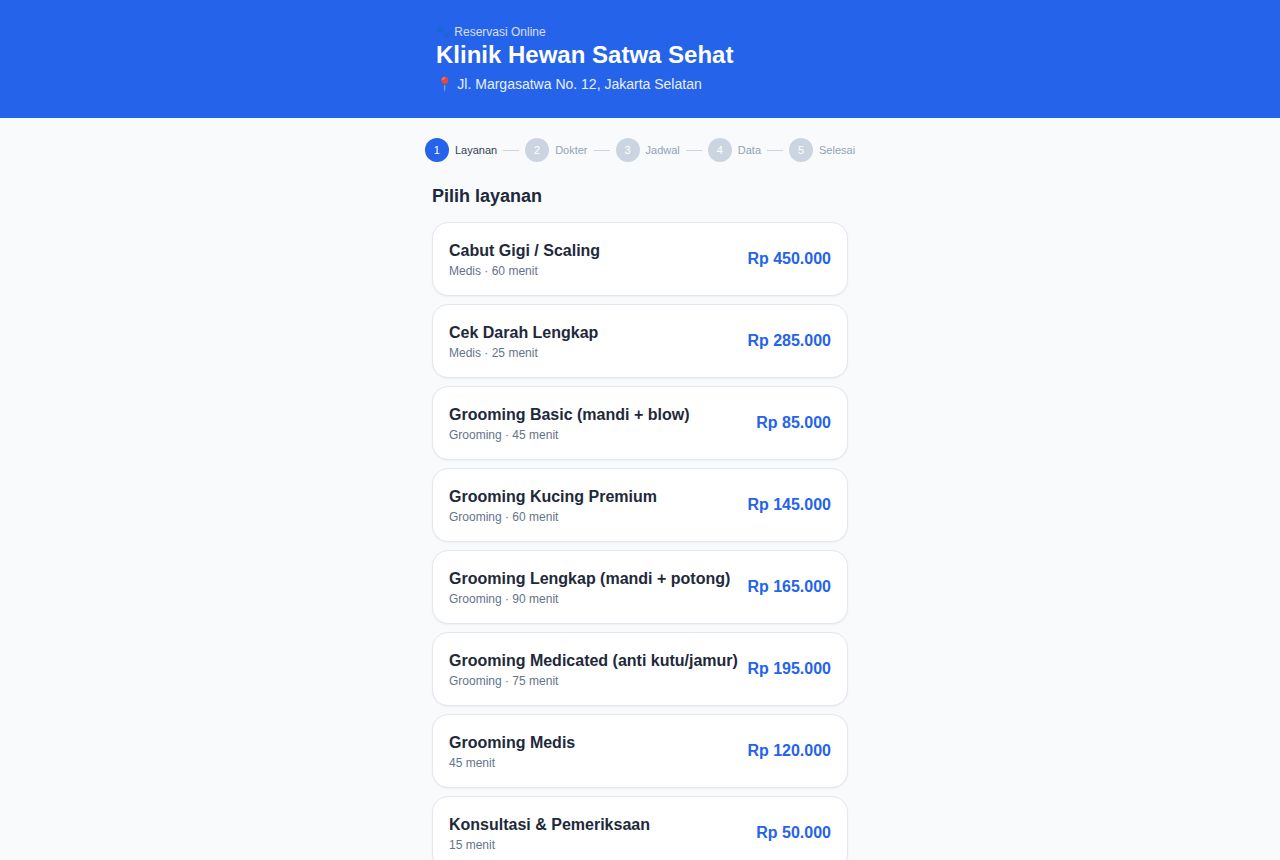 Klinik Hewan — Booking Online (Pelanggan)