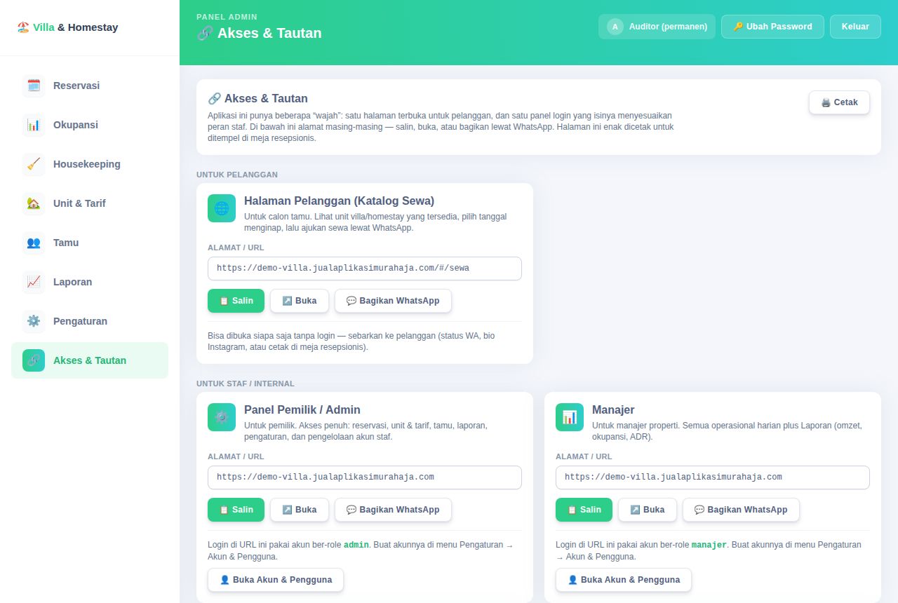 Villa & Homestay — Akses & Tautan