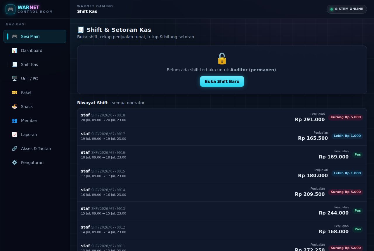 Warnet & Gaming — Shift Kas