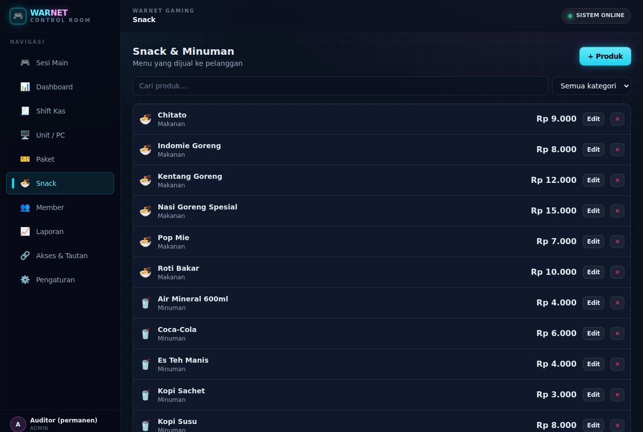 Warnet & Gaming — Snack