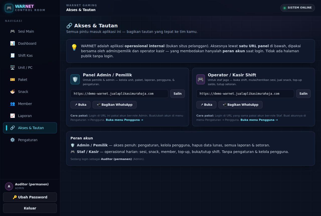 Warnet & Gaming — Akses & Tautan